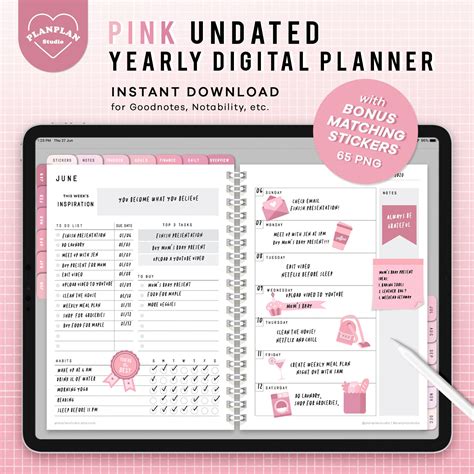 Basic Pink Digital Planner Pink Blush Color Ipad Planner Etsy