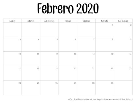 Calendario 2020 Mes De Febrero Calendario 2019