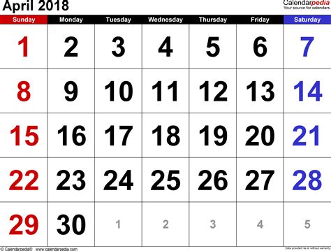 April 2018 Calendar Templates For Word Excel And Pdf
