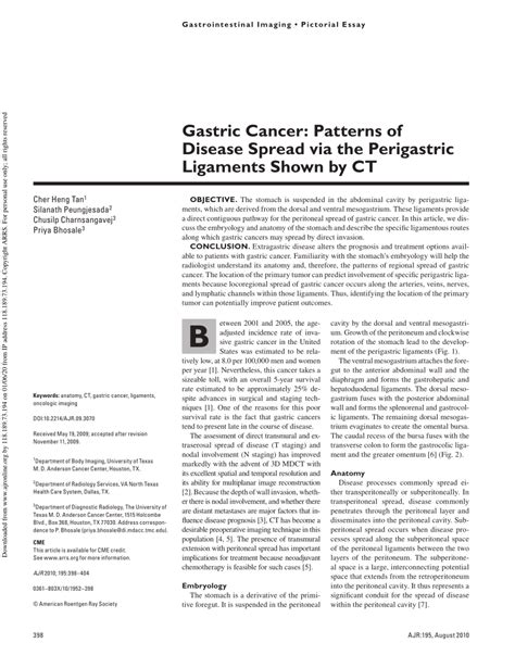 Pdf Gastric Cancer Patterns Of Disease Spread Via The Perigastric