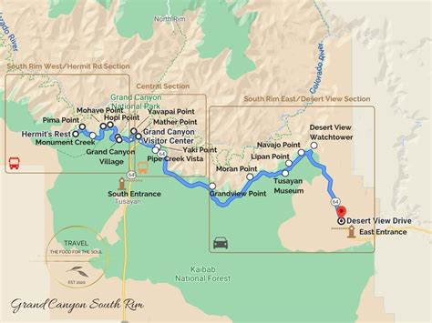 Grand Canyon South Rim Attractions Map Travel The Food For The Soul