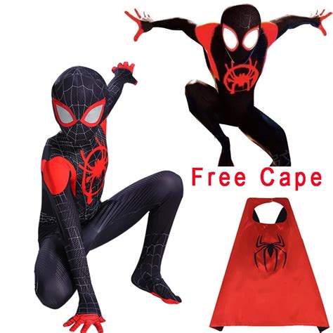 Unisex Into The Spider Verse Kids Costume Miles Morales Cosplay Zentai