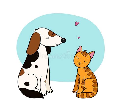Perro Y Gato Lindo Animales Lindos Animales Divertidos Ilustración
