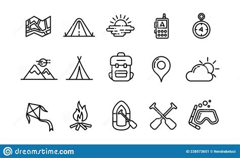 Icon Collection Of Adventure In The Wild And Outdoor Activities Stock
