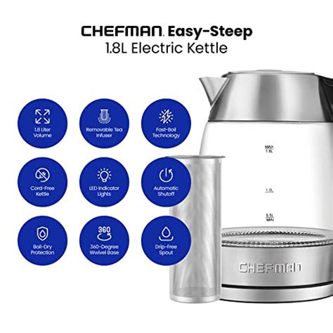 Chefman Electric Glass Kettle Fast Boiling W Led Lights Auto Shutoff