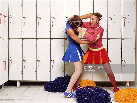 Two Cheerleaders In Locker Room Fighting High Res Stock Photo Getty