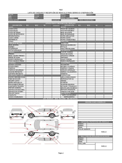 Lista De Chequeo Y RecepciÓn De Vehiculo Para Servicio O ReparaciÓnods