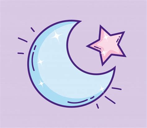 Luna Con Dibujos Animados Estrella Vector Premium Kawaii