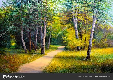 Summer Forest Road Oil Painting On Canvas — Stock Photo