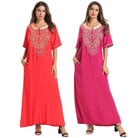 Muslim Ramadan Maxi Dress Embroidery Islamic Abaya Robe Kaftan Arab