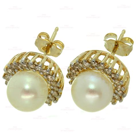 Pearl Diamond 14k Yellow Gold Stud Earrings Mtsj12276