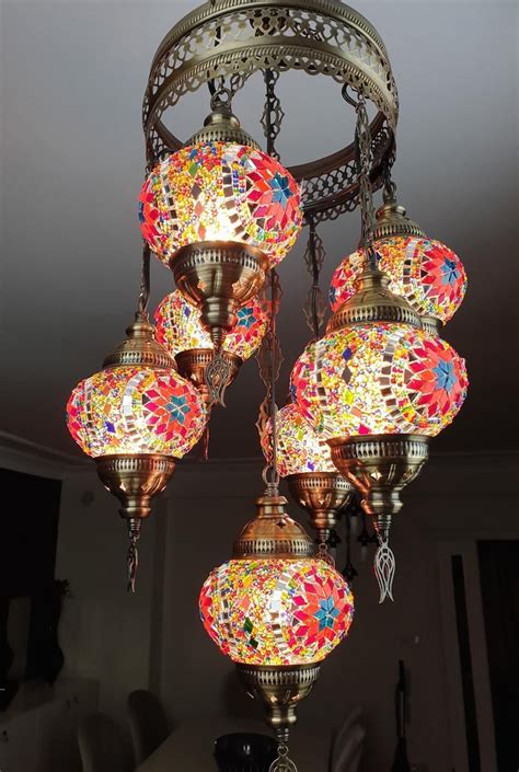 FREE SHIP 7 Globes Turkish Moroccan Mosaic Hanging Ceiling Etsy