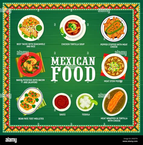 Mexican Food Menu Mexico Cuisine Dishes And Meals Vector Cover Or