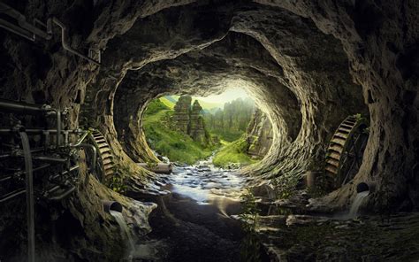 Download Heaven Tunnel Cave River Water Current 1280x800 Wallpaper
