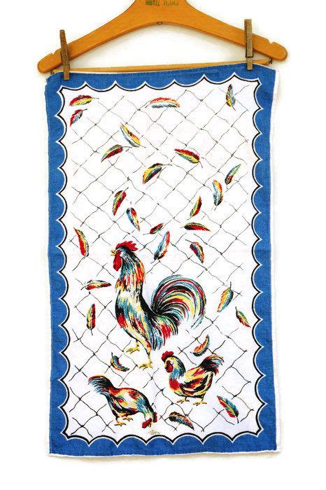 Vintage 50s Chickens And Rooster Print Tea Toweltable Etsy Printed