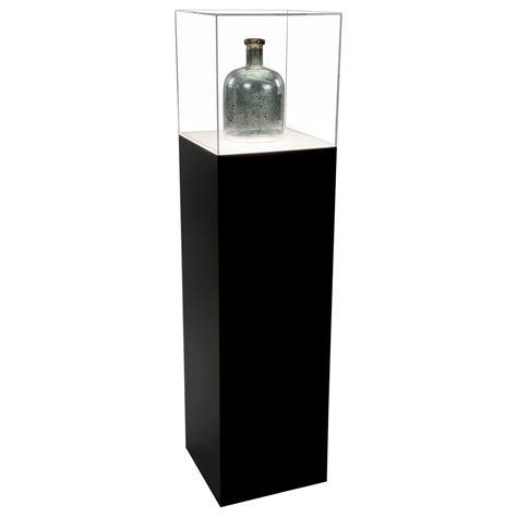 black laminate lighted pedestal display case with acrylic cover shoppopdisplays pop display