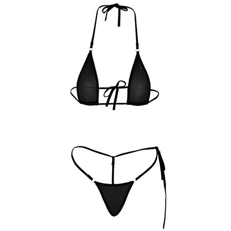 buy women brazilian sheer halterneck lingerie g string micro thong tie sides teeny mini triangle