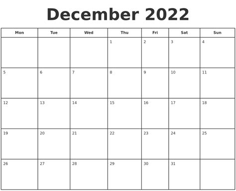 December 2022 Print A Calendar