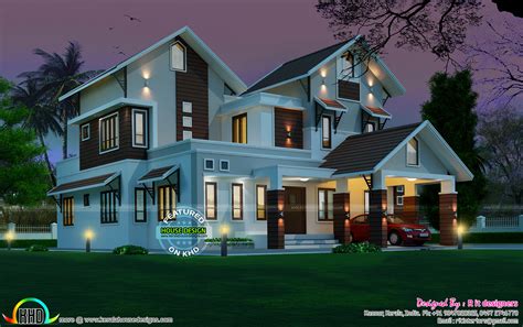 Gandul 2963 Sq Ft Beautiful Sloping Roof Mix House