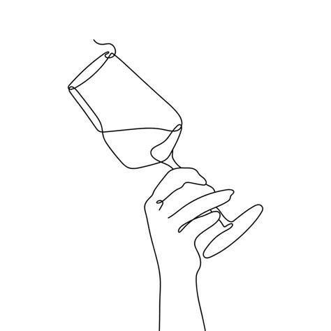 Continuous Line Drawing Of Hand That Holding Wine Glass Line Art