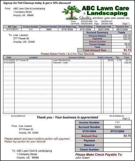 Lawn Service Invoice Template