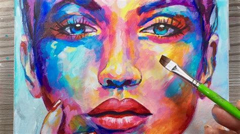 Painting Pop Art Woman Painting Neon Colour Scheme Acrylic Painting Art