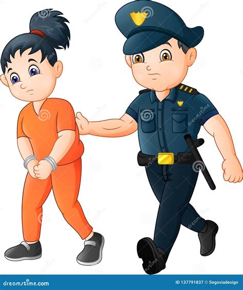 Cartoon Police Officer With Female Prisoner Stock Vector Illustration