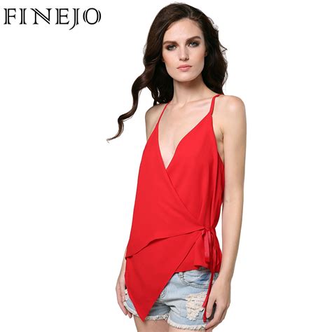 Finejo Women Sexy Deep V Neck Backless Tops Chiffon Camis Solid Sleeveless Bandage Straps Party