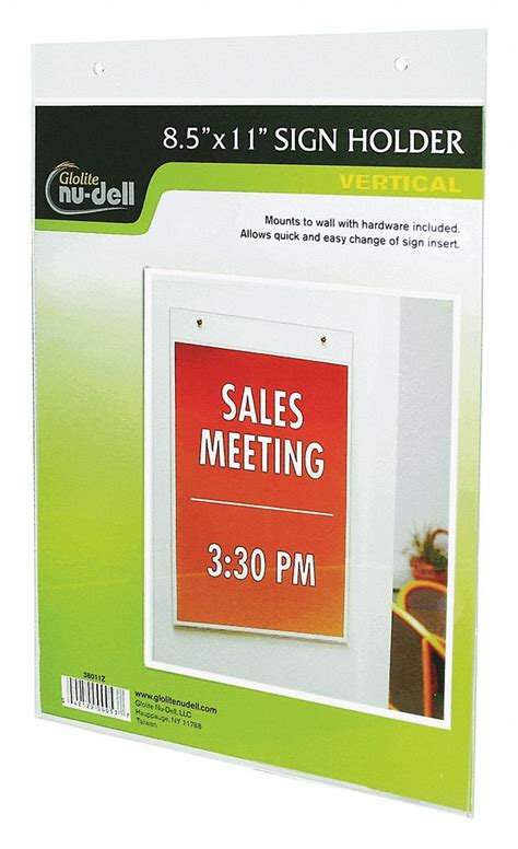 nudell sign holder wall 8 1 2x11 acrylic clear office products