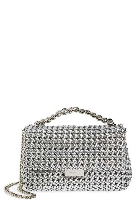 Stella Mccartney Small Woven Faux Leather Shoulder Bag Silver