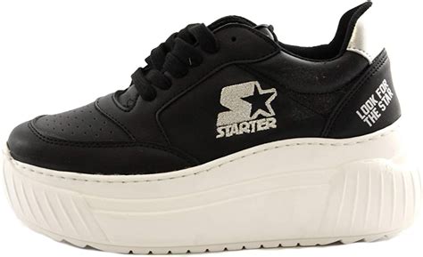 Starter Womens Casual Black Label Sneakers In Faux Leather Black And