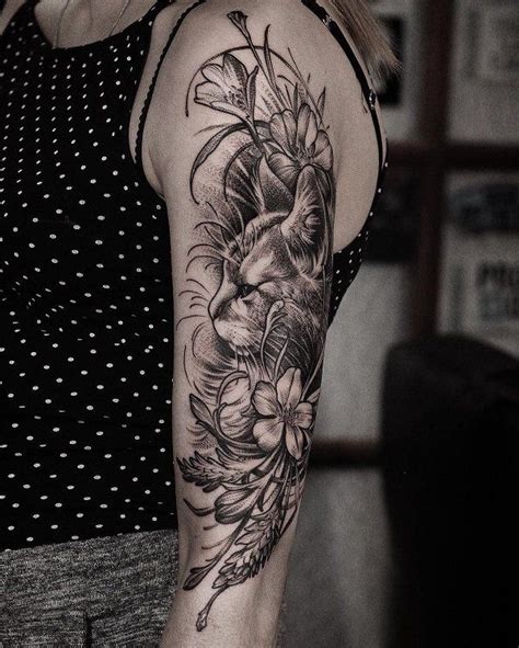 100 Examples Of Cute Cat Tattoo Flower Sleeve Tattoos