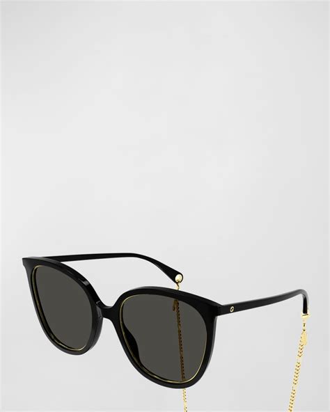 gucci round metal and acetate sunglasses w detachable chain neiman marcus