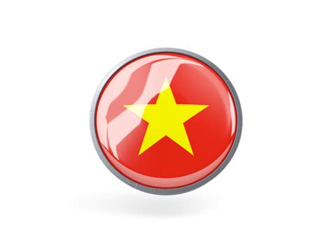 Metal Framed Round Icon Illustration Of Flag Of Vietnam