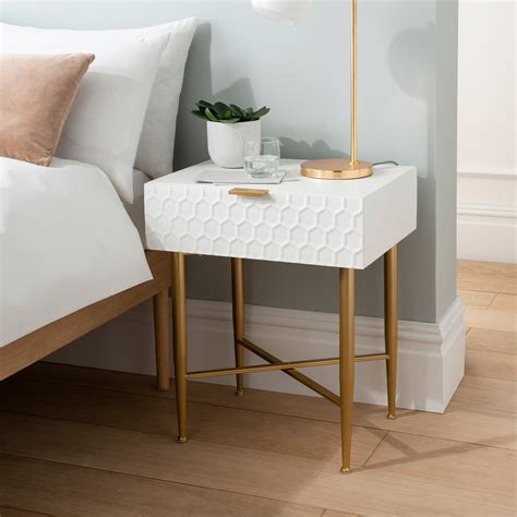 White And Gold 1 Drawer Bedside Table Bedroom Furniture Bedside Table