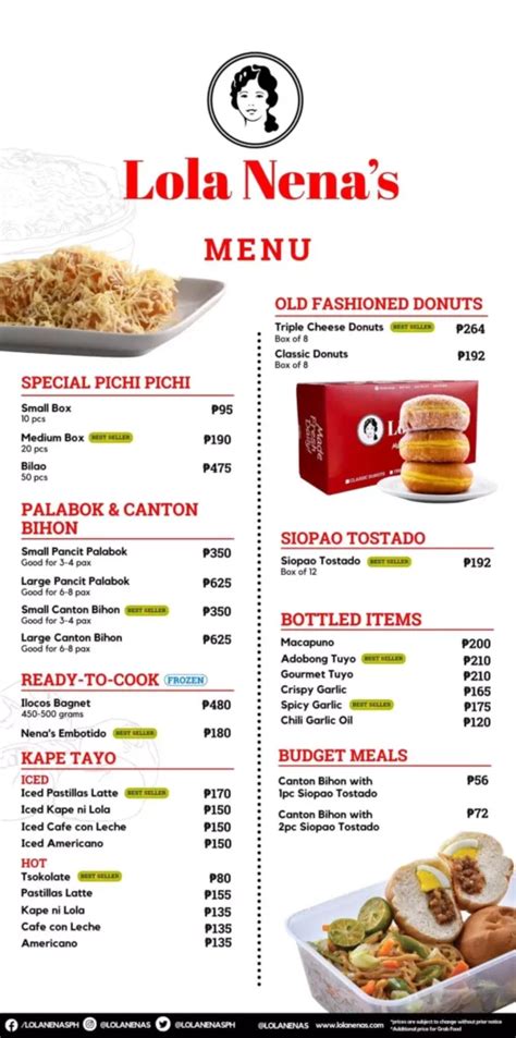lola nena menu philippines and updated prices 2023