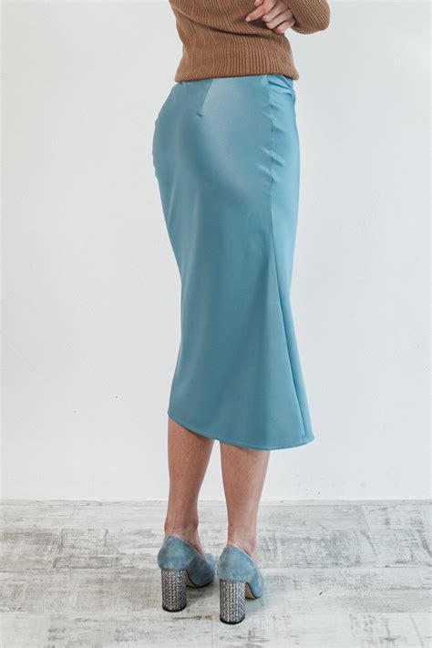 Sky Blue Satin Slip Skirt Bias Cut Skirt Satin Skirt Midi Long Etsy