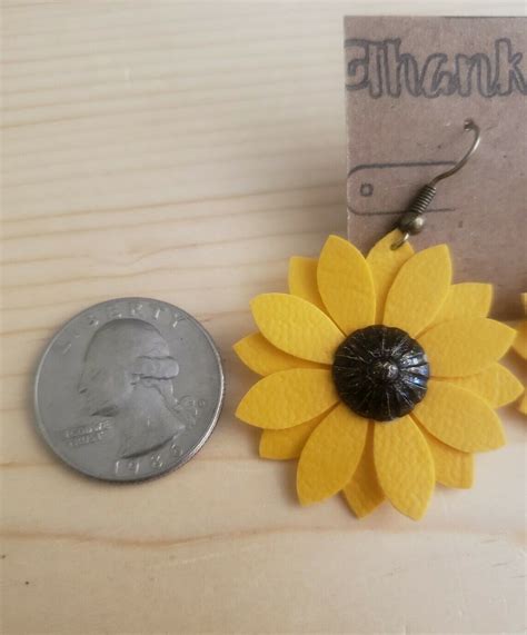 handmade sunflower faux leather earrings ebay