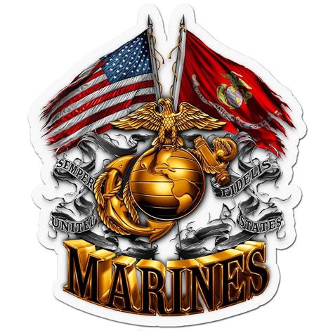Usmc United States Marine Corps Double Flag Gold Globe Decal Sticker