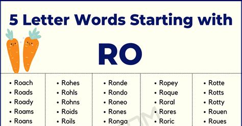 169 Examples Of 5 Letter Words Starting With Ro In English 7esl