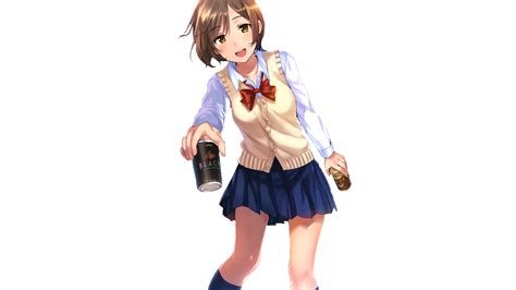 Girl Brown Eyes Smile School Uniform Short Hair Anime Skirt