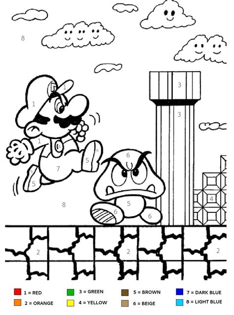 Super Mario Color By Number Pages