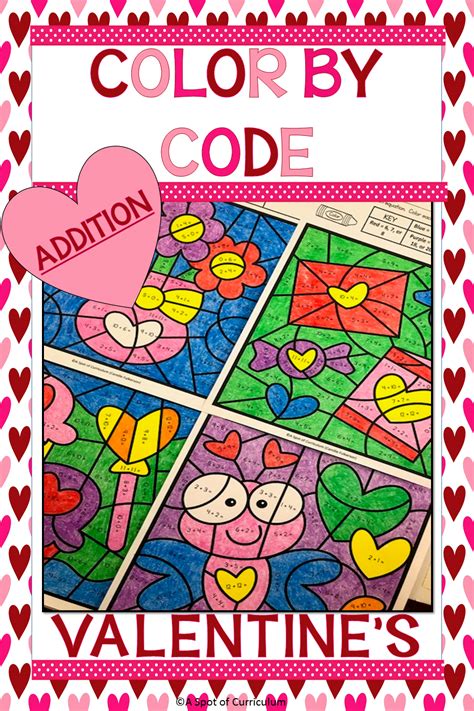 Valentines Day Math Coloring Sheets Addition Color By Number Math