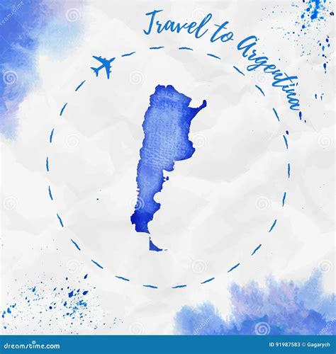 Mapa De La Acuarela De La Argentina En Colores Azules Ilustración Del