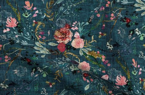 Boho Floral Fabric Fable Floral Teal Jumbo By Nouveau Bohemian Pink
