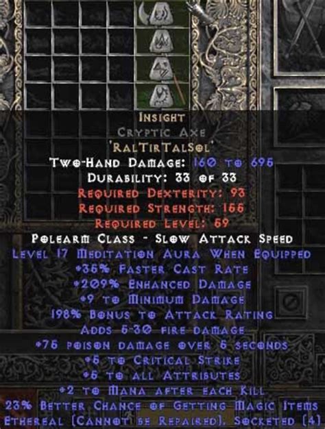 Insight Cryptic Axe - Ethereal - 17 Med - Buy Diablo 2 Items - D2 Items for Sale