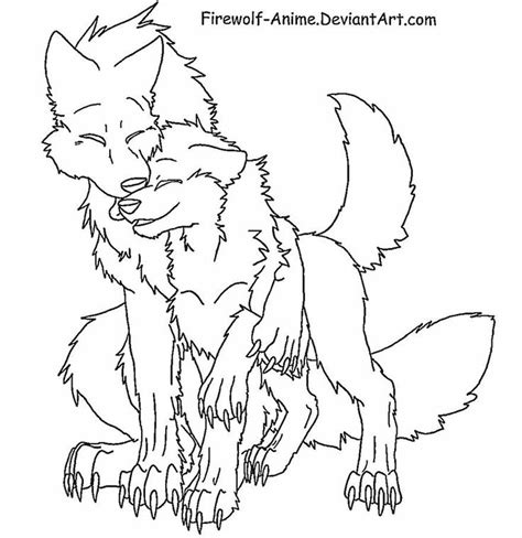 Wolf Hug Lineart By Firewolf Anime On Deviantart Anime Wolf Drawing