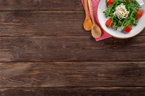 Salad Dish On Top Of Brown Wooden Table Hd Wallpaper Wallpaper Flare