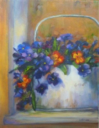 Potted Pansies Oil Painting Flowers Still Life Art Garden Botanical
