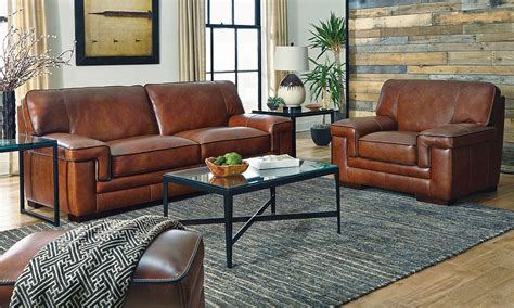 Picture Of Chestnut Stampede Leather Sofa Leather Couches Living Room